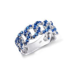 Bague maille gourmette en or blanc 18k avec des saphirs bleus