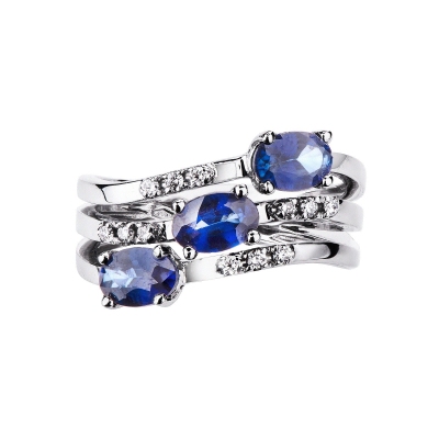Bague Vagues en Or Blanc 18 Carats avec Saphirs Bleus et Diamants