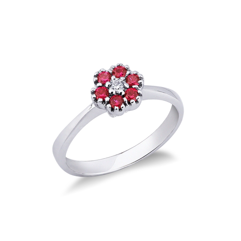 Bague femme en or blanc 18k en forme de fleur