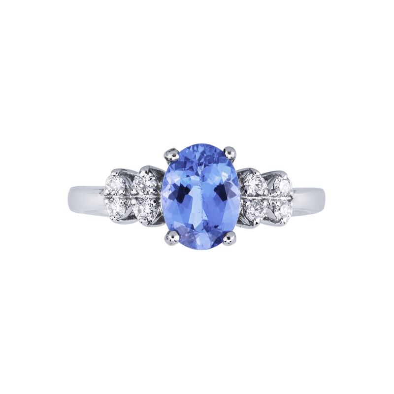 Bague en or blanc 18k avec diamants et tanzanite ovale