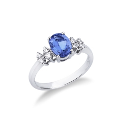 Bague en or blanc 18k avec diamants et tanzanite ovale