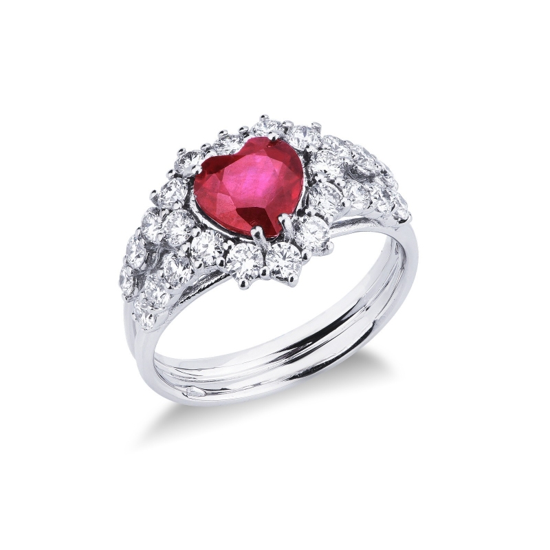  Bague halo en or blanc 18 carats avec un rubis