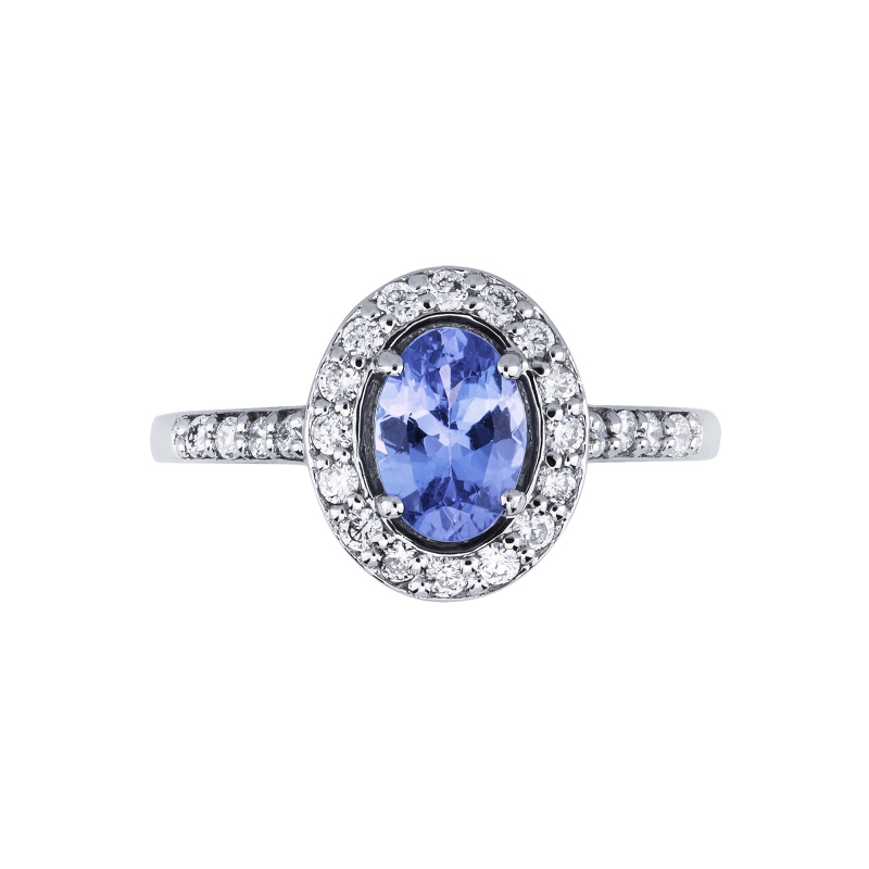 Bague halo en or blanc 18 carats avec une tanzanite 