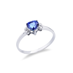 Bague or blanc 18k avec un saphir bleu et diamants