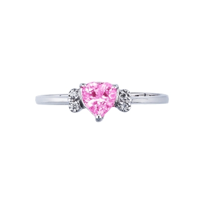 Bague en or blanc 18k avec saphir rose en forme de cœur et diamants.