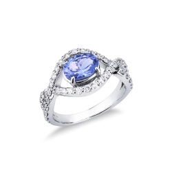 Bague or blanc 18k avec tanzanite et diamants entrelacés