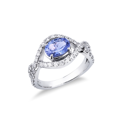 Bague or blanc 18k avec tanzanite et diamants entrelacés