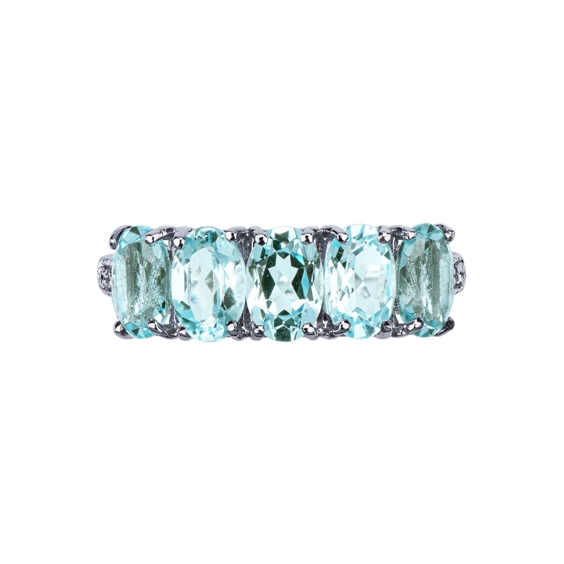 Bague en or blanc 18k avec diamants et aigue-marine centrale