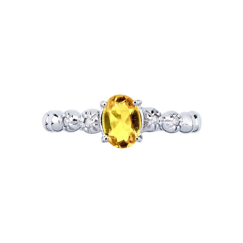 Bague en or blanc 18 carats avec un citrine et 2 diamants 