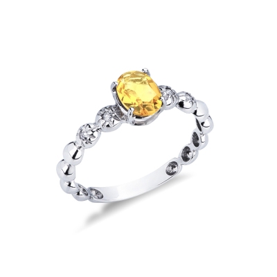 Bague en or blanc 18 carats avec un citrine et 2 diamants 