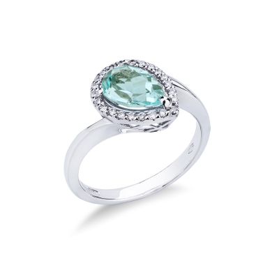 Bague halo en or blanc 18 carats aigue-marine et diamants