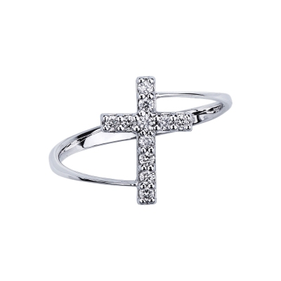 Bague en or blanc avec croix de diamants