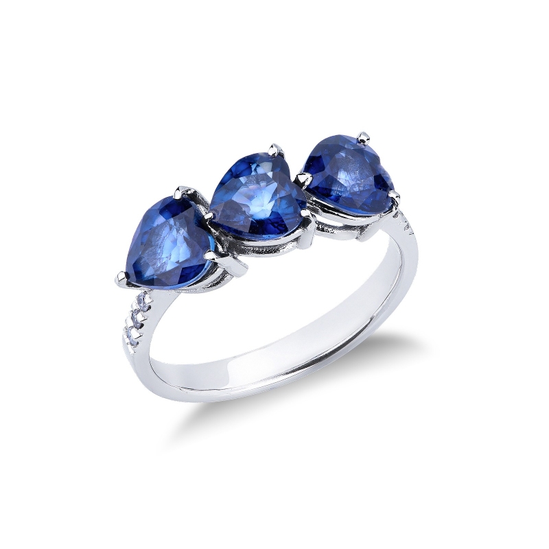 Bague en or blanc 18k avec saphir bleu