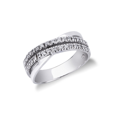 Bague Femme en Or Blanc 18k à deux rangées serties de diamants 