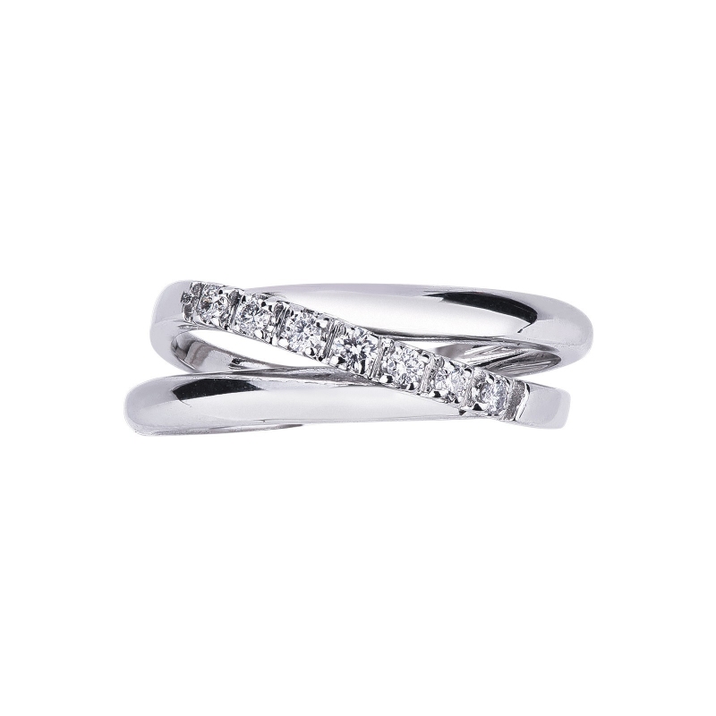 Bague croisée en or blanc 750 avec diamants