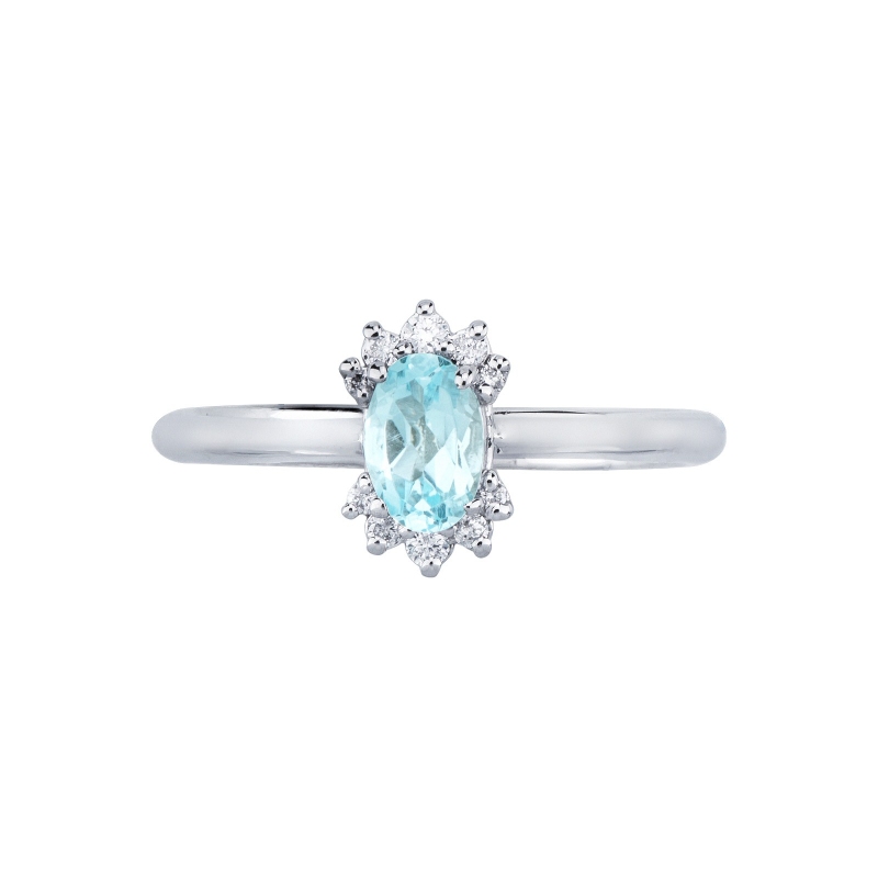 Bague diamants en or blanc 18K avec aigue-marine ovale