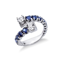 Bague toi et moi or blanc 18 carats avec saphirs bleus et diamants 