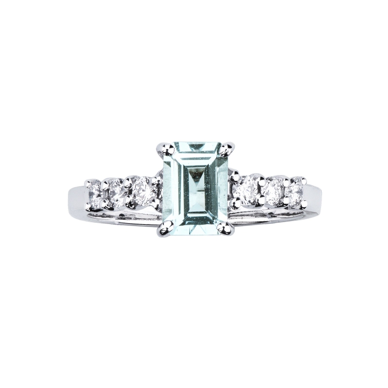 Bague avec brillants et aquamarine rectangulaire