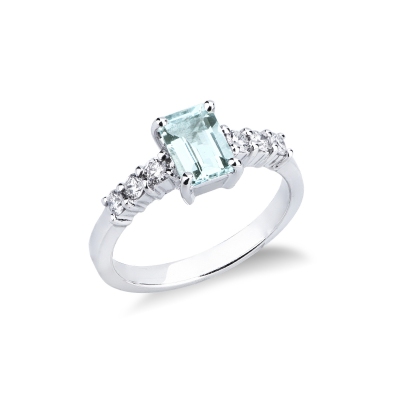 Bague avec brillants et aquamarine rectangulaire