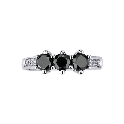 Bague trilogie en Or Blanc 18k avec diamants noirs et blancs