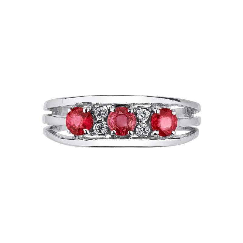 Bague trilogie en Or Blanc 18k avec rubis et diamants