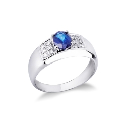 Bague en or blanc 750 avec saphir bleu ovale et diamants