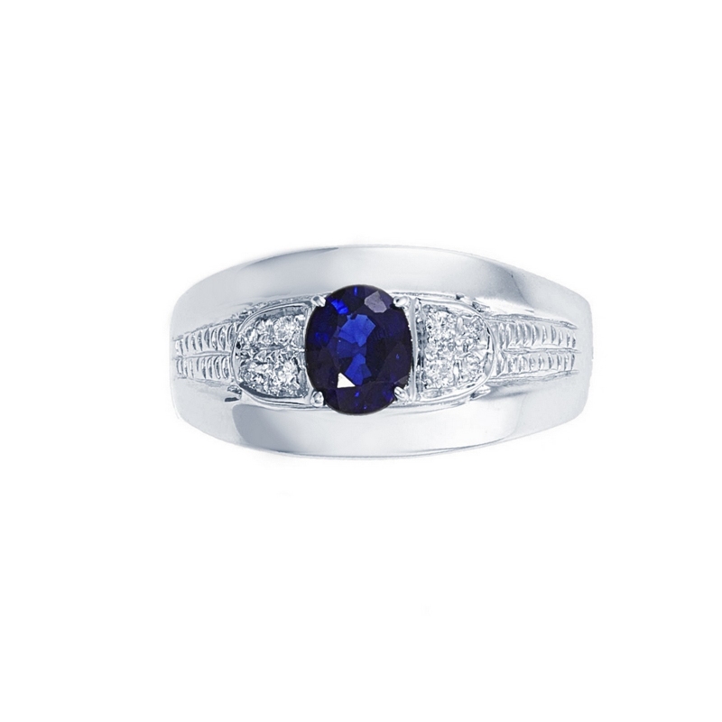 Bague en or blanc 18k avec saphir bleu et diamants