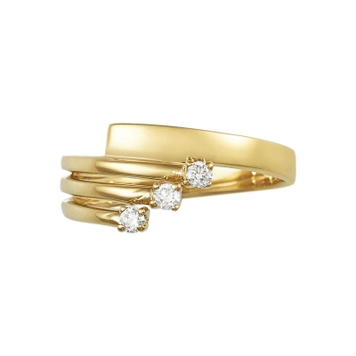 Bague triple en Or Jaune 18k avec 3 diamants