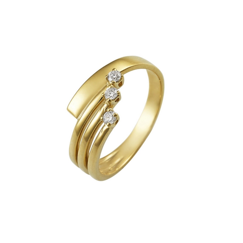 Bague triple en Or Jaune 18k avec 3 diamants