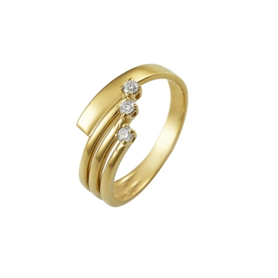 Bague triple en Or Jaune 18k avec 3 diamants