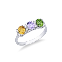 Bague en or blanc 18 carats avec citrine, améthyste, péridot et diamants