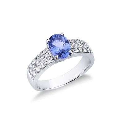 Bague bandeau en or blanc 18k avec une tanzanite