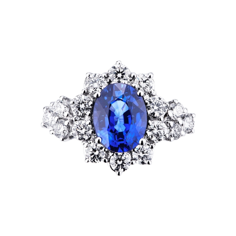 Bague pour femme en or blanc 18k avec saphir bleu 