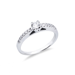 Bague Alliance en Or Blanc 18k avec Diamant central 0.15 ct
