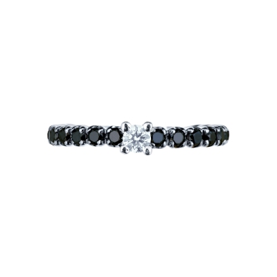 Bague alliance en Or Blanc 18k avec diamant central et diamants noirs latéraux