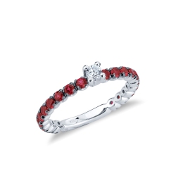Bague type solitaire en or blanc 18k avec diamant et rubis