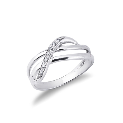 Bague trois vagues en or blanc 18k avec diamants