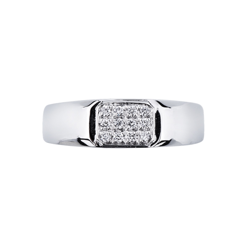 Bague pour homme en or blanc 18 ct avec pavé de diamants rectangulaire