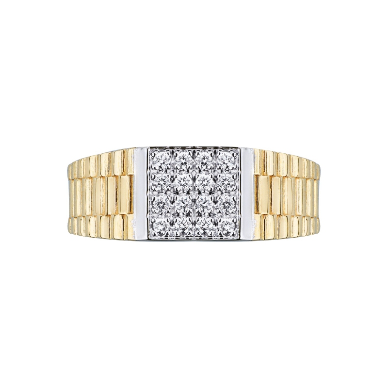 Bague en or jaune et blanc 18k avec pavé de diamants