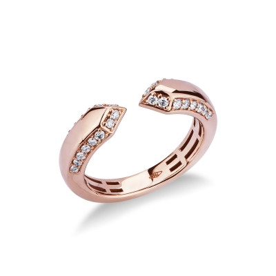 Bague ouverte en Or Rose 18k avec diamants taille brillant