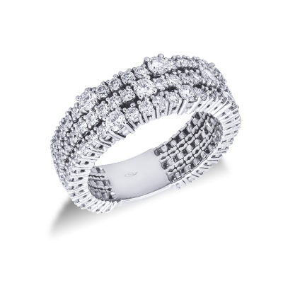Bague triple rang en Or Blanc 18k avec diamants