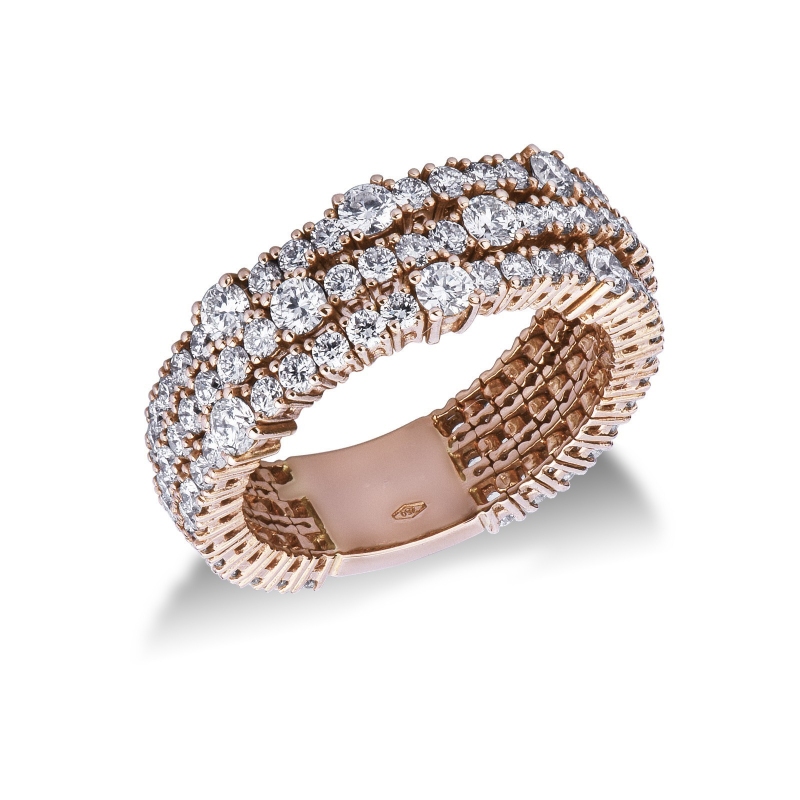 Bague eternity triple rang en Or Rose 18k avec diamants
