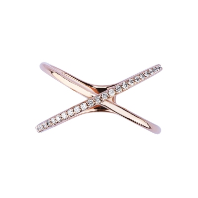 Bague design croisé en Or Rose 18k avec diamants brillants