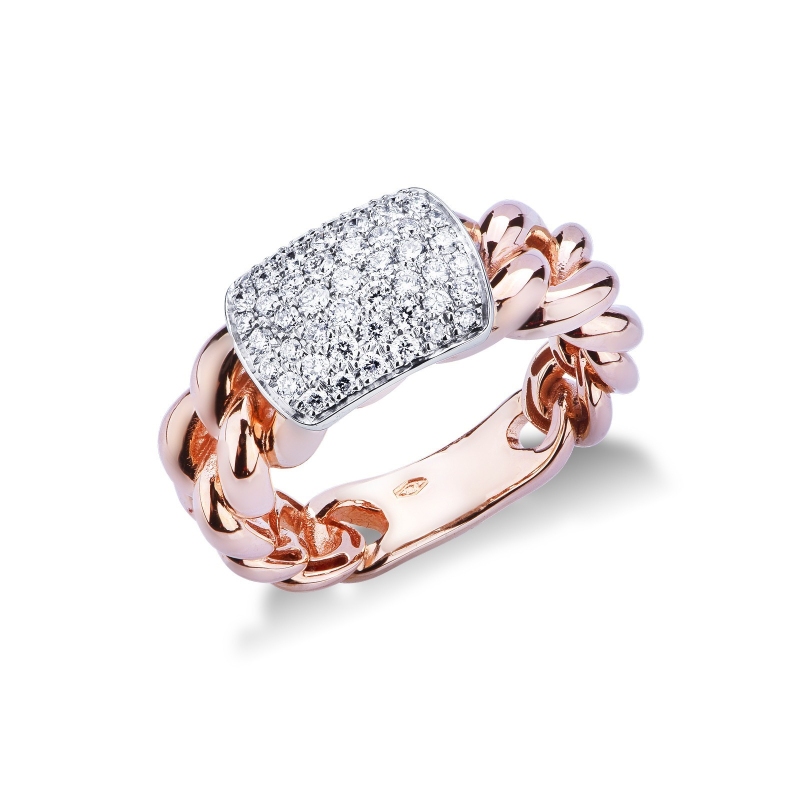 Bague design groumette avec diamants brillants en Or 18k