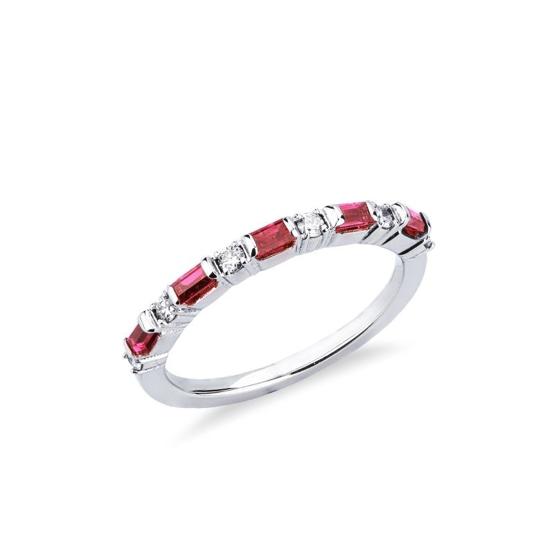 Bague or blanc diamant et rubis