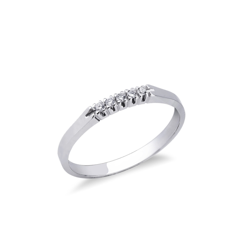 Bague demi tour en or blanc 18k et 5 diamants
