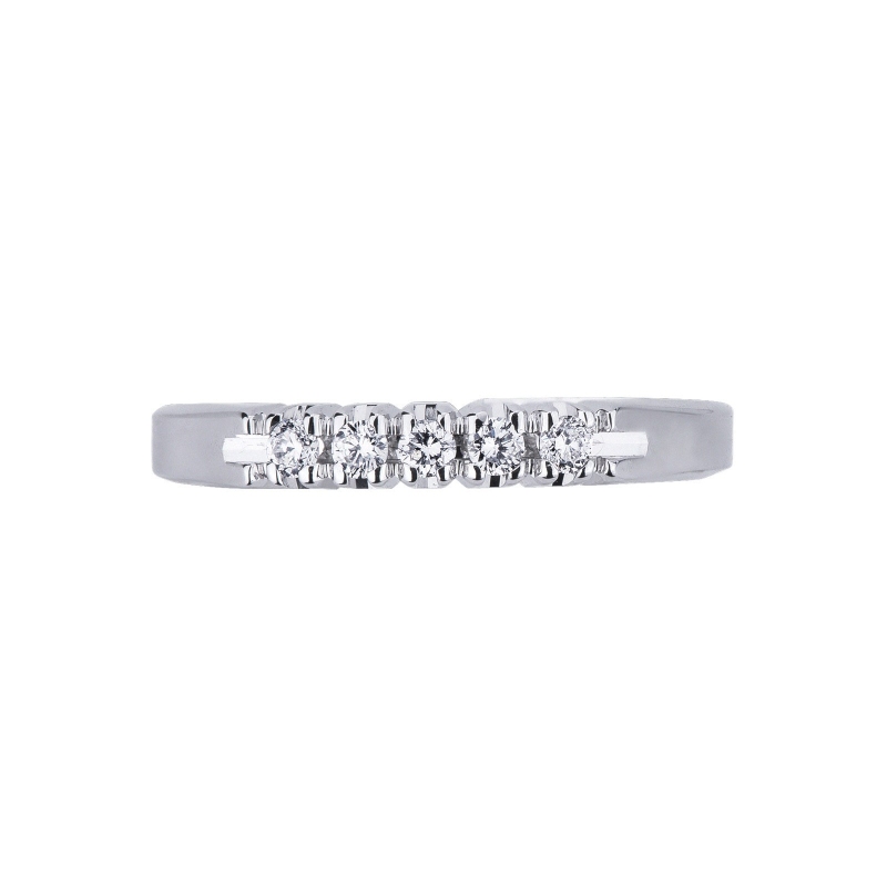 Alliance demi tour or blanc 18k et 5 diamants 0.15 ct