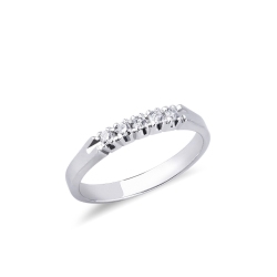 Alliance demi tour or blanc 18k et 5 diamants 0.15 ct