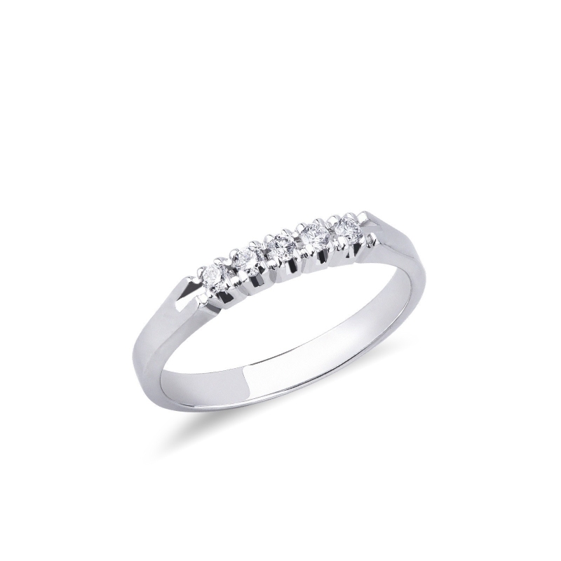 Alliance demi tour or blanc 18k et 5 diamants 0.15 ct