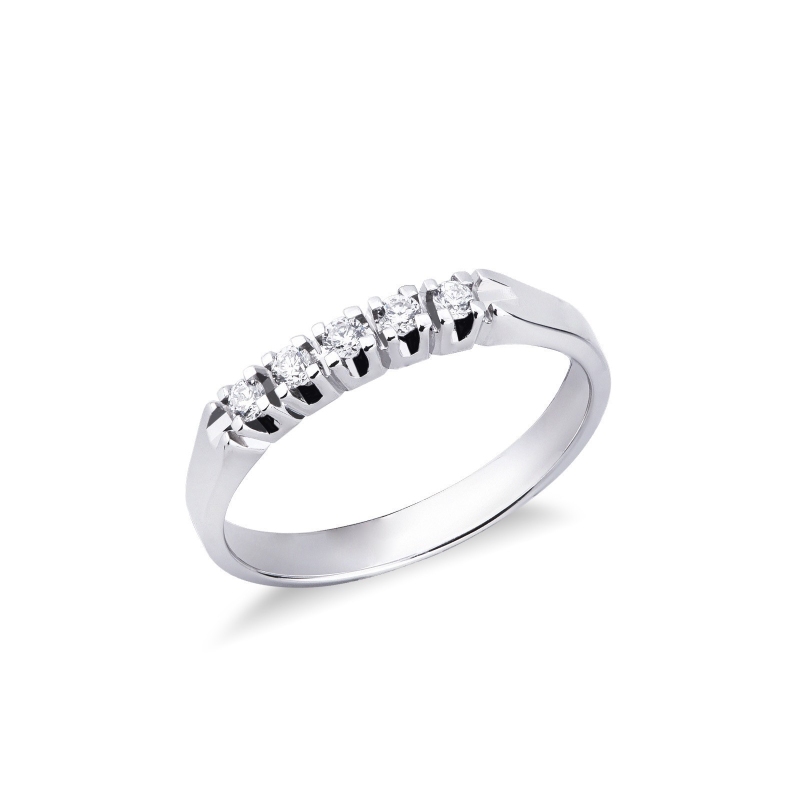 Demi-alliance à 5 pierres 0.20 ct en or blanc 18k 